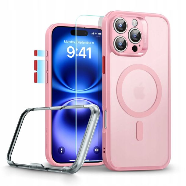 Zestaw etui + szkło, ESR Classic Pro Set HaloLock do iPhone 16 Pro Max do MagSafe, półprzezroczysto-różowe