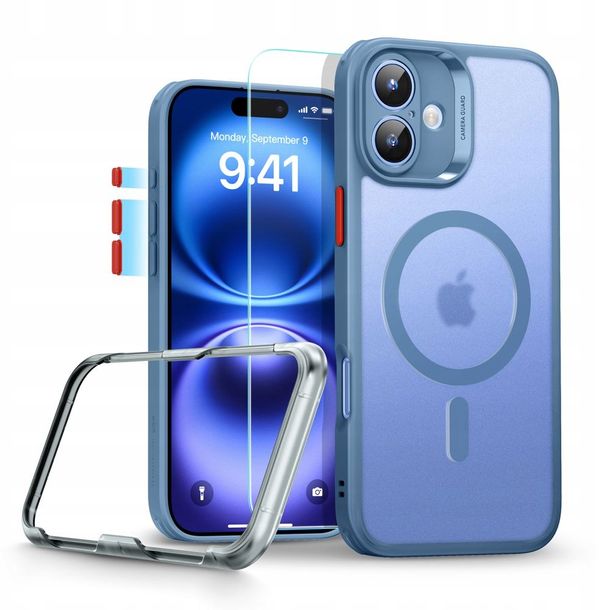 Zestaw etui + szkło, ESR Classic Pro Set HaloLock do iPhone 16 do MagSafe, półprzezroczysto-niebieskie