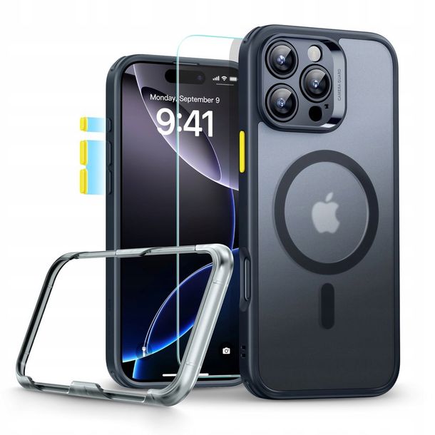 Zestaw etui + szkło, ESR Classic Pro Set HaloLock do iPhone 16 Pro do MagSafe, półprzezroczysto-czarne