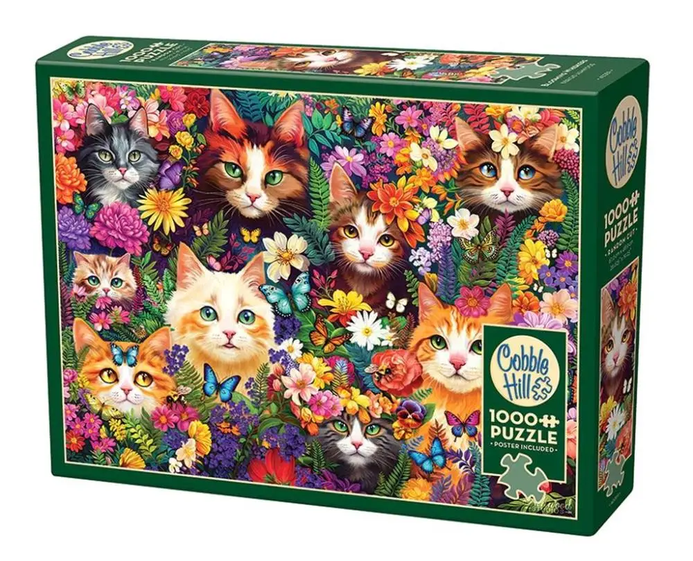 Puzzle 1000 Koty wśród kwiatów G3 - Cobble Hill