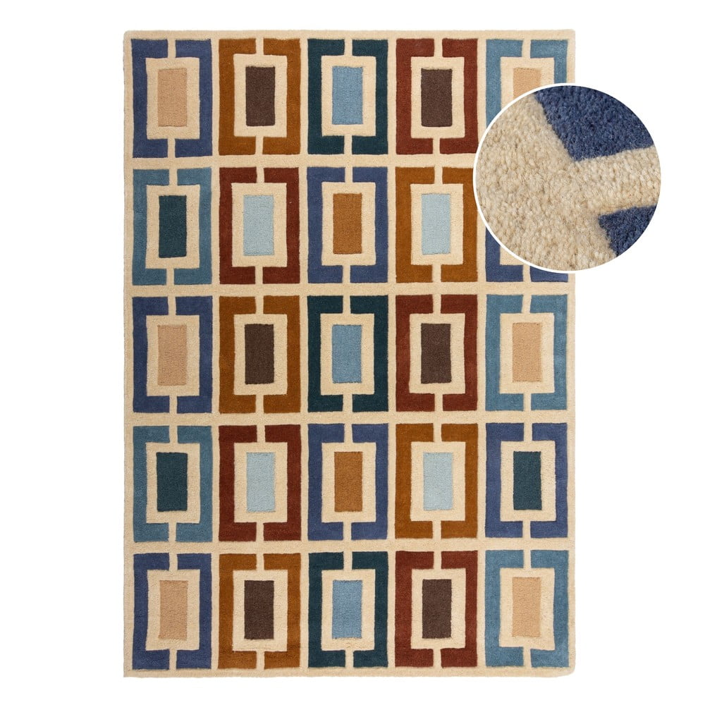 Niebiesko-pomarańczowy wełniany dywan tkany ręcznie 80x150 cm Retro Blocks – Flair Rugs