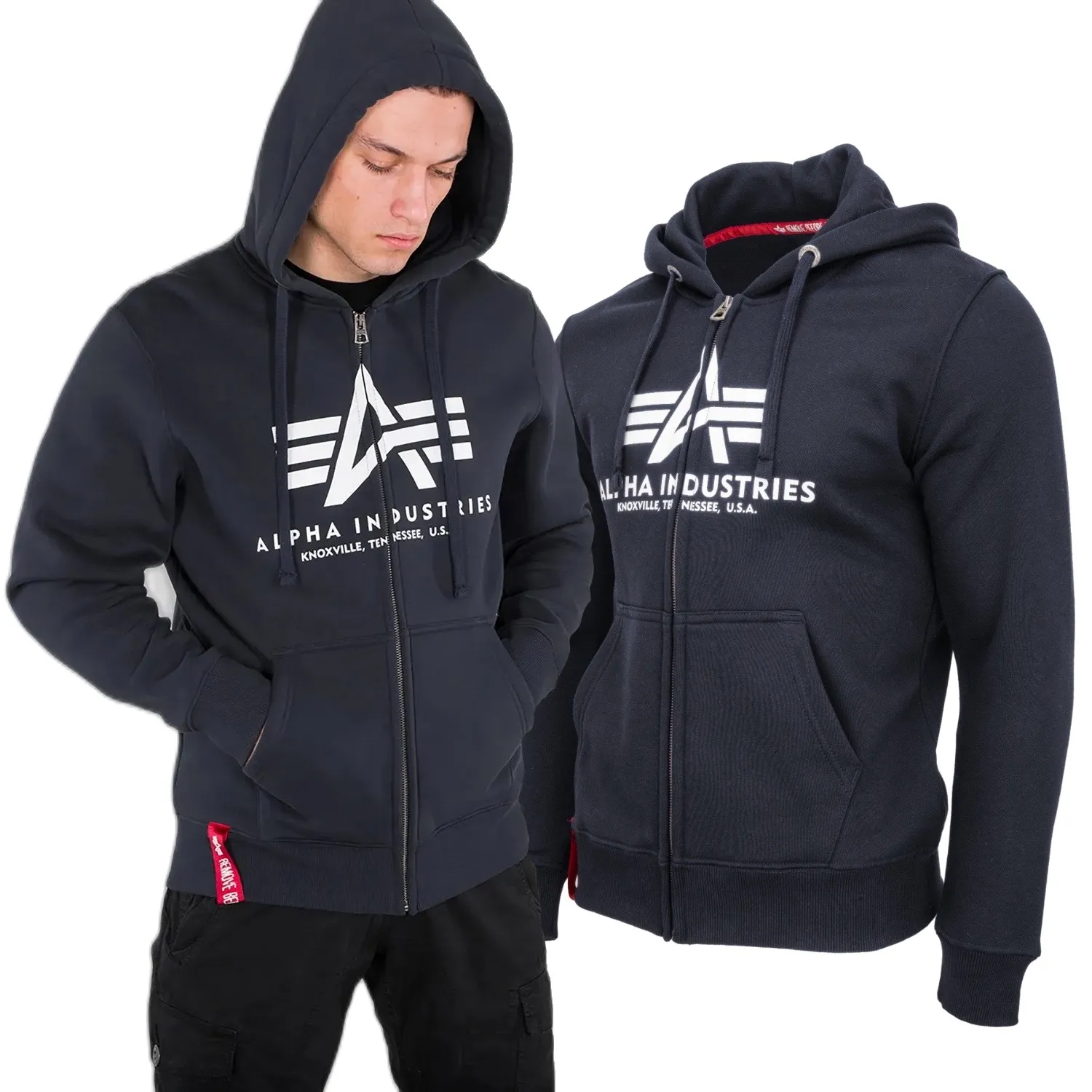 Bluza rozpinana z kapturem Alpha Industries Basic 178325 07 - Granatowa  S