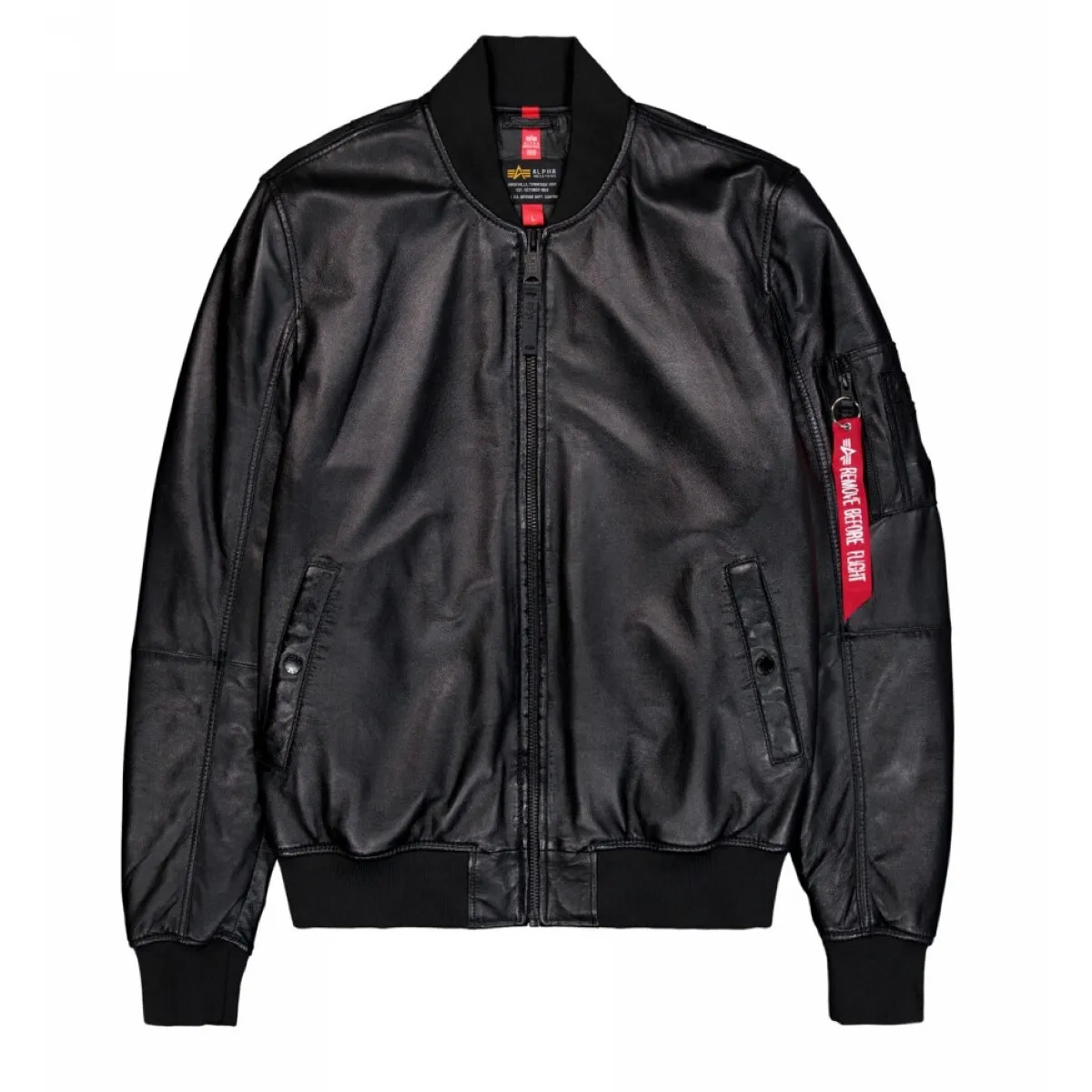 Kurtka skórzana Alpha Industries MA-1 Leather Bomber Jacket 156141 03 - Czarna  L