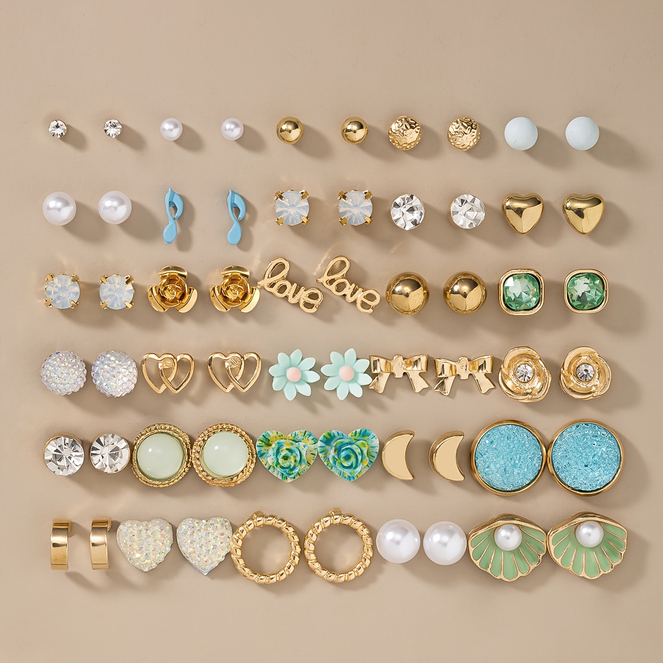 TEMU 1 zestaw 30 par stylowych, unikalnych, eleganckich, uroczych i prostych kolczyków z motywem literowym, gwiazdami, sercami i kwiatów dla kobiet –