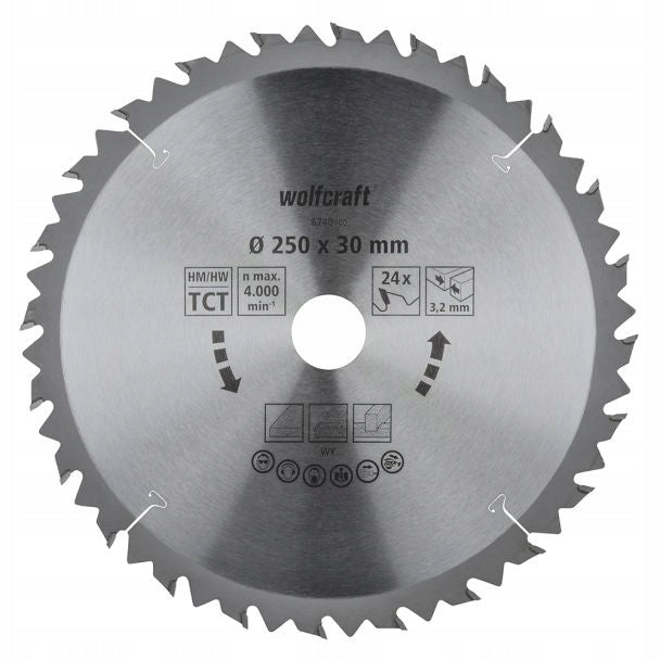 Wolfcraft Tarcza do drewna HM 250 x 30mm 24 zęby