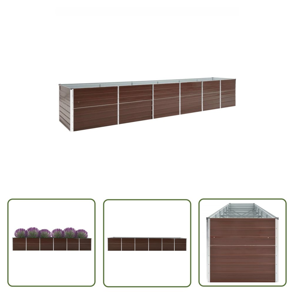 The Living Store Podwyższona donica z galwanizowanej stali 480x80x77 cm - brązowa - Podwyższona Donica