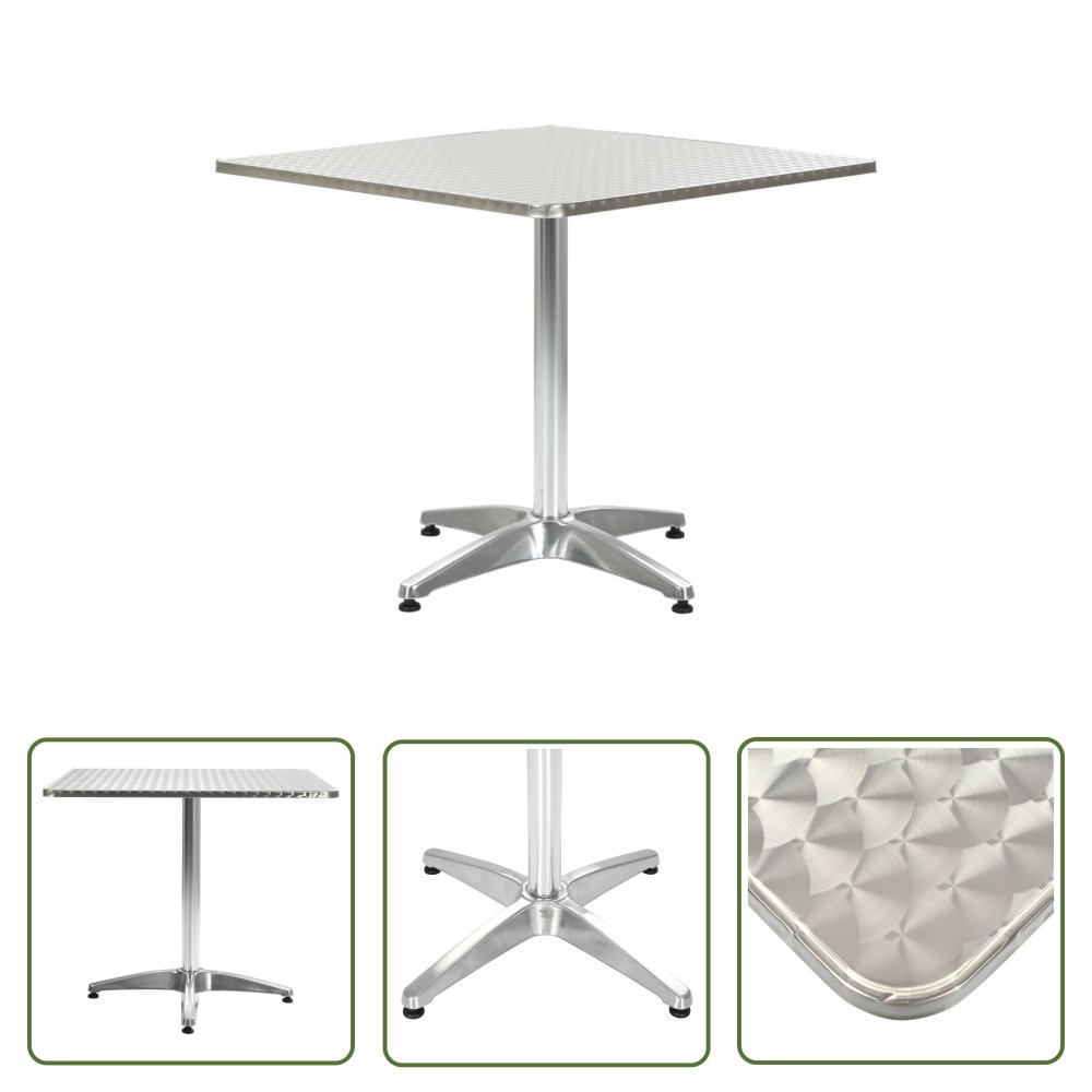 The Living Store Stolik ogrodowy - srebrny - 80x80x70 cm - aluminiowy - Stół Ogrodowy