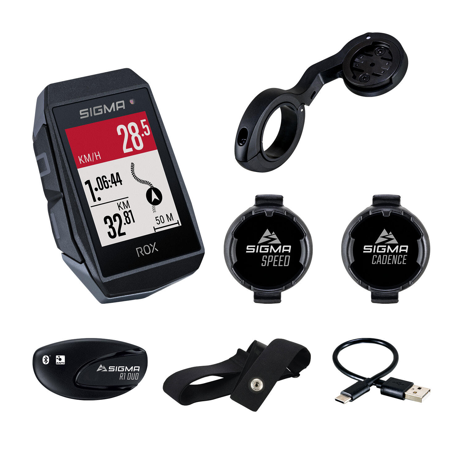Sigma SPORT SPORT ROX 11.1 Evo Bike Computer Set incl. Bracket + HR + Speed/Cadence Sensor, czarny 2022 Urządzenia GPS