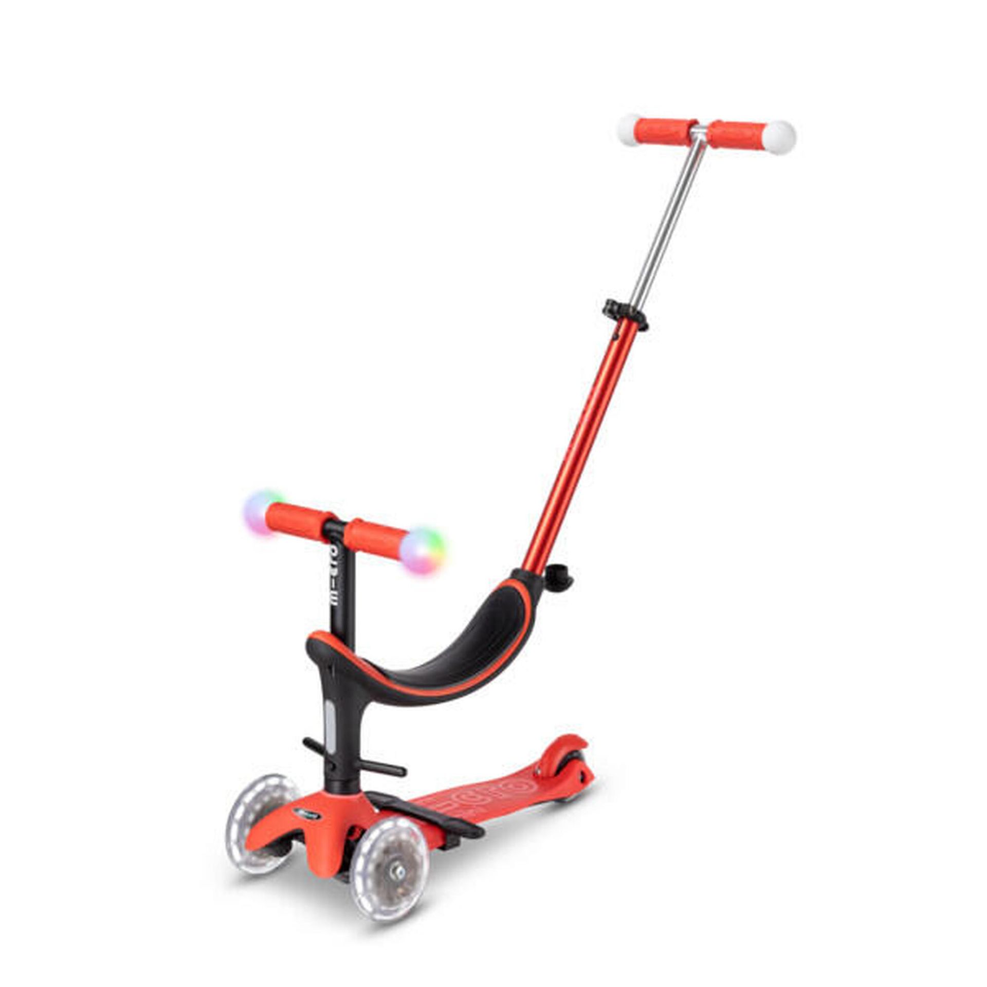 Micro - Trójkołowa hulajnoga ze świecącą kierownicą i kołami Mini2Grow Magic LED - Czerwona