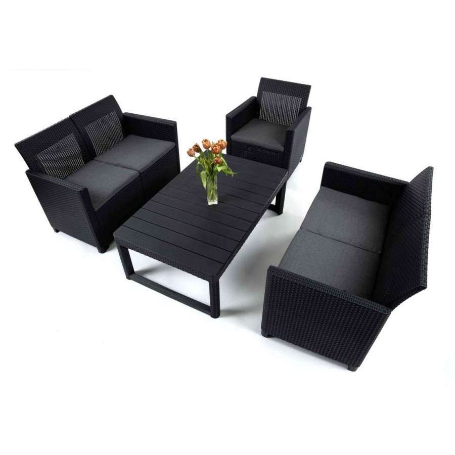 ALLIBERT Meble ogrodowe marie 3-set lyon zestaw 2w1 : kolor - grafit/szary BK-014764