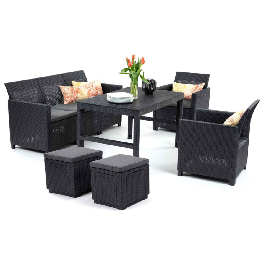 ALLIBERT Meble ogrodowe marie club 3-set lyon zestaw 2w1 : kolor - grafit/szary BK-014937