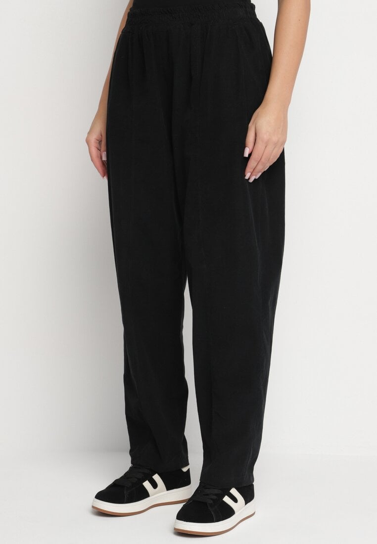 Czarne Klasyczne Spodnie z Bawełny z Wysokim Stanem Isesi