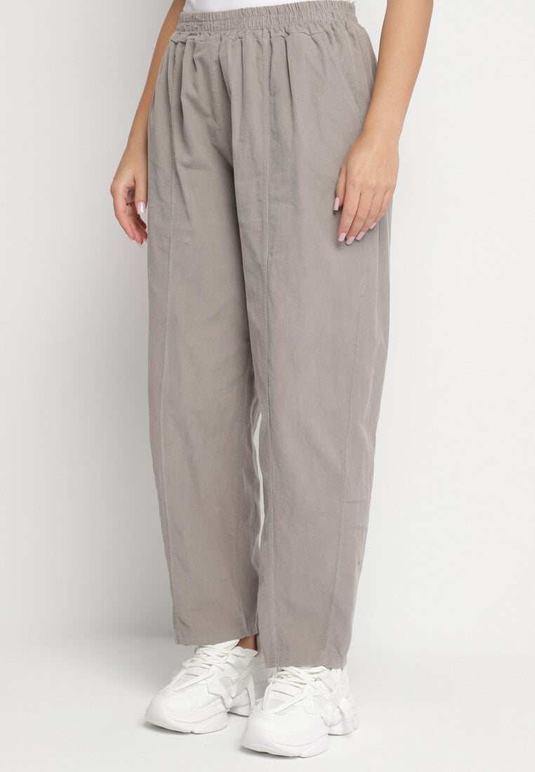 Szare Klasyczne Spodnie z Bawełny z Wysokim Stanem Isesi