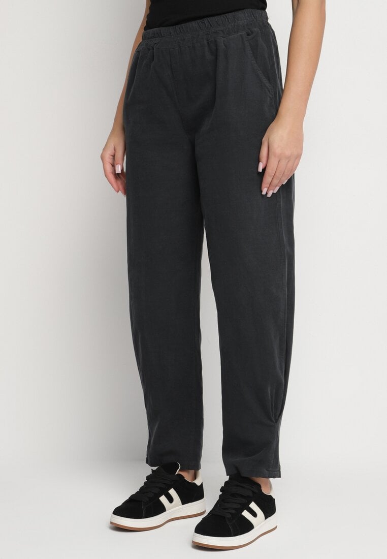 Ciemnoszare Bawełniane Spodnie z Wysokim Stanem Melili