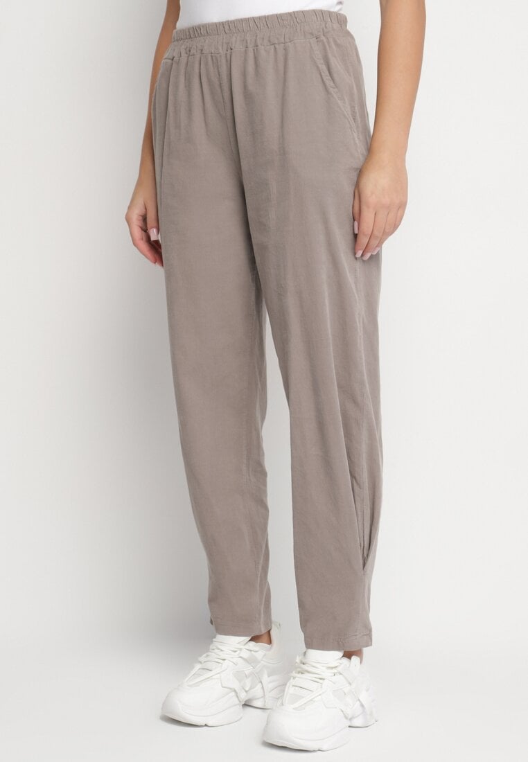 Szare Bawełniane Spodnie z Wysokim Stanem Melili