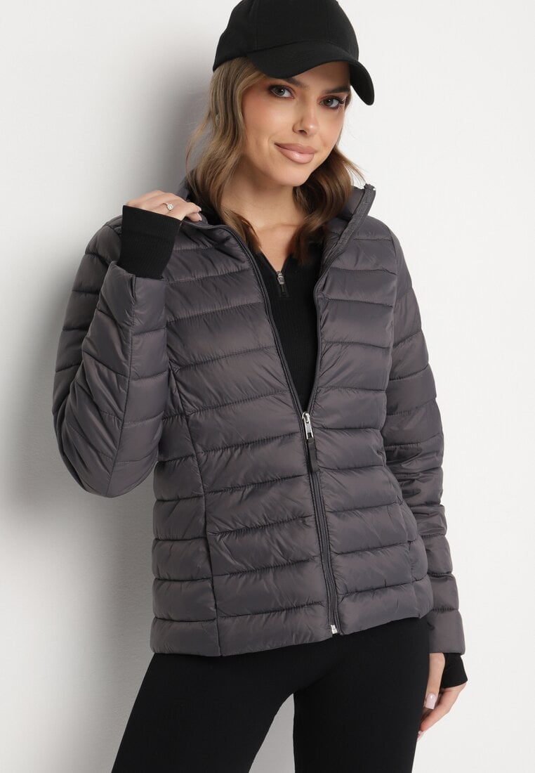 Ciemnoszara Pikowana Kurtka w Klasycznym Stylu Nelaniel