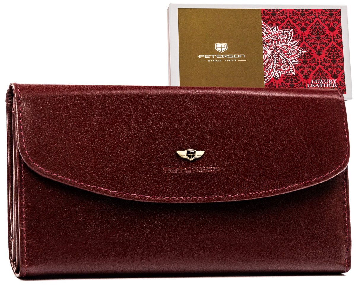 Skórzany portfel damski na karty z ochroną RFID Peterson, bordowy