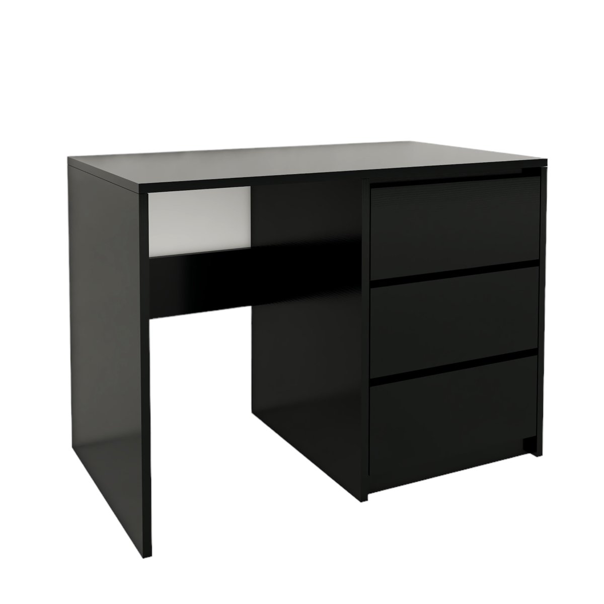 Nowoczesne Biurko 3 Szuflady CzarnyBezuchwytowe Fronty 96.2X75X50 Cm