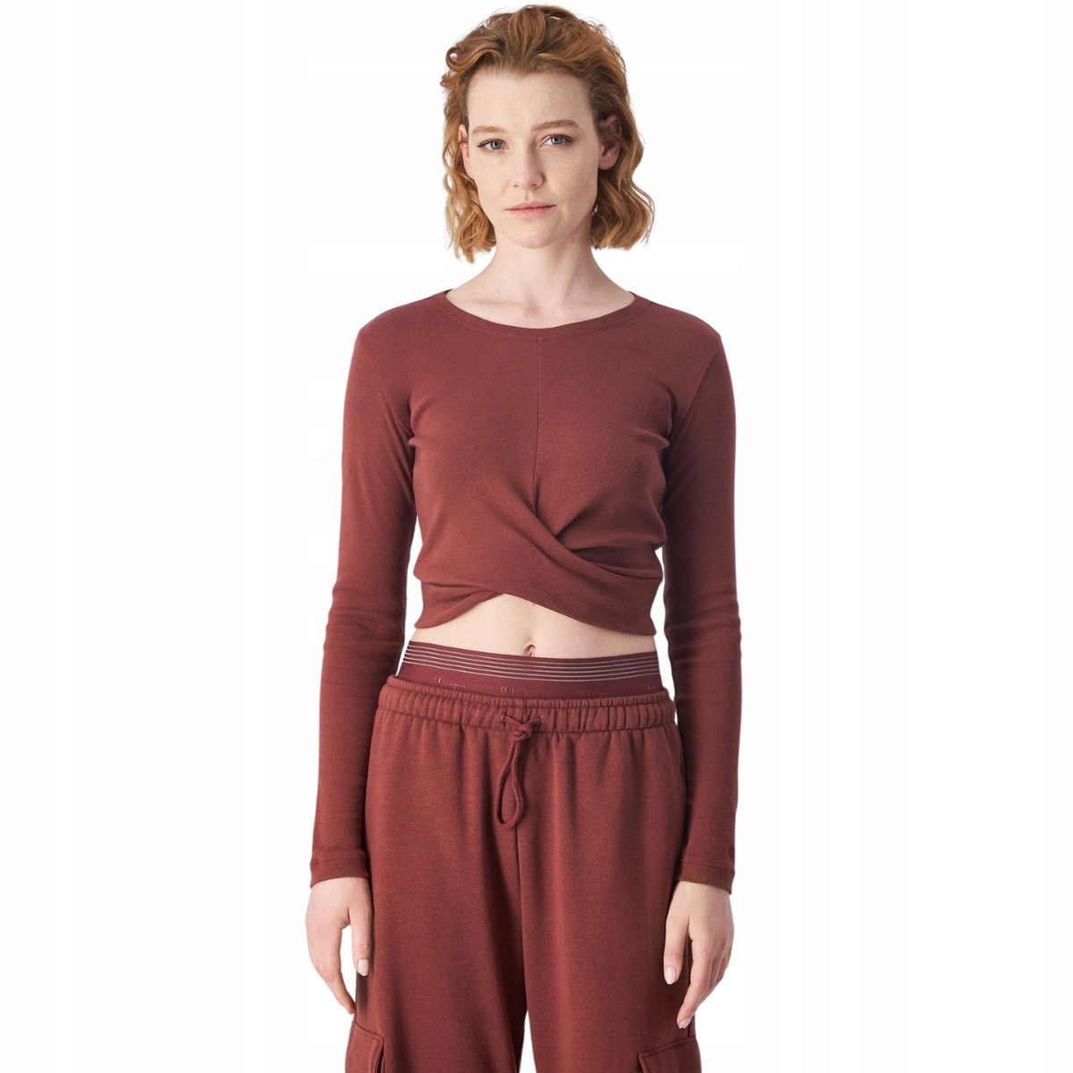 Koszulka damska Champion Crewneck Croptop brązowa 117435 MS524 XS