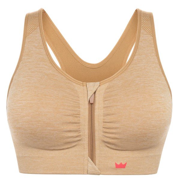 BIUSTONOSZ SPORTOWY TOP SHEFIT BEŻOWY ZAPINANY Z PRZODU 5XL FITNESS