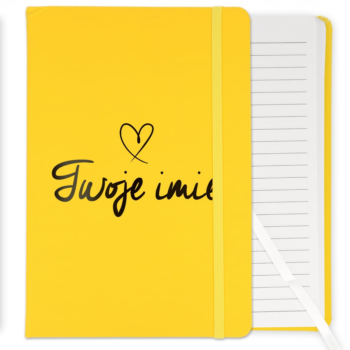 NOTES ŻÓŁTY Z GUMKĄ A5 W LINIE PERSONALIZACJA TWOJE IMIĘ SERDUSZKO BLACK