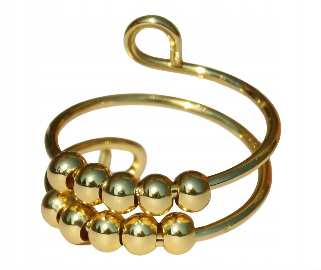 ZŁOTY PIERŚCIONEK antystresowy z obrotowymi kulkami