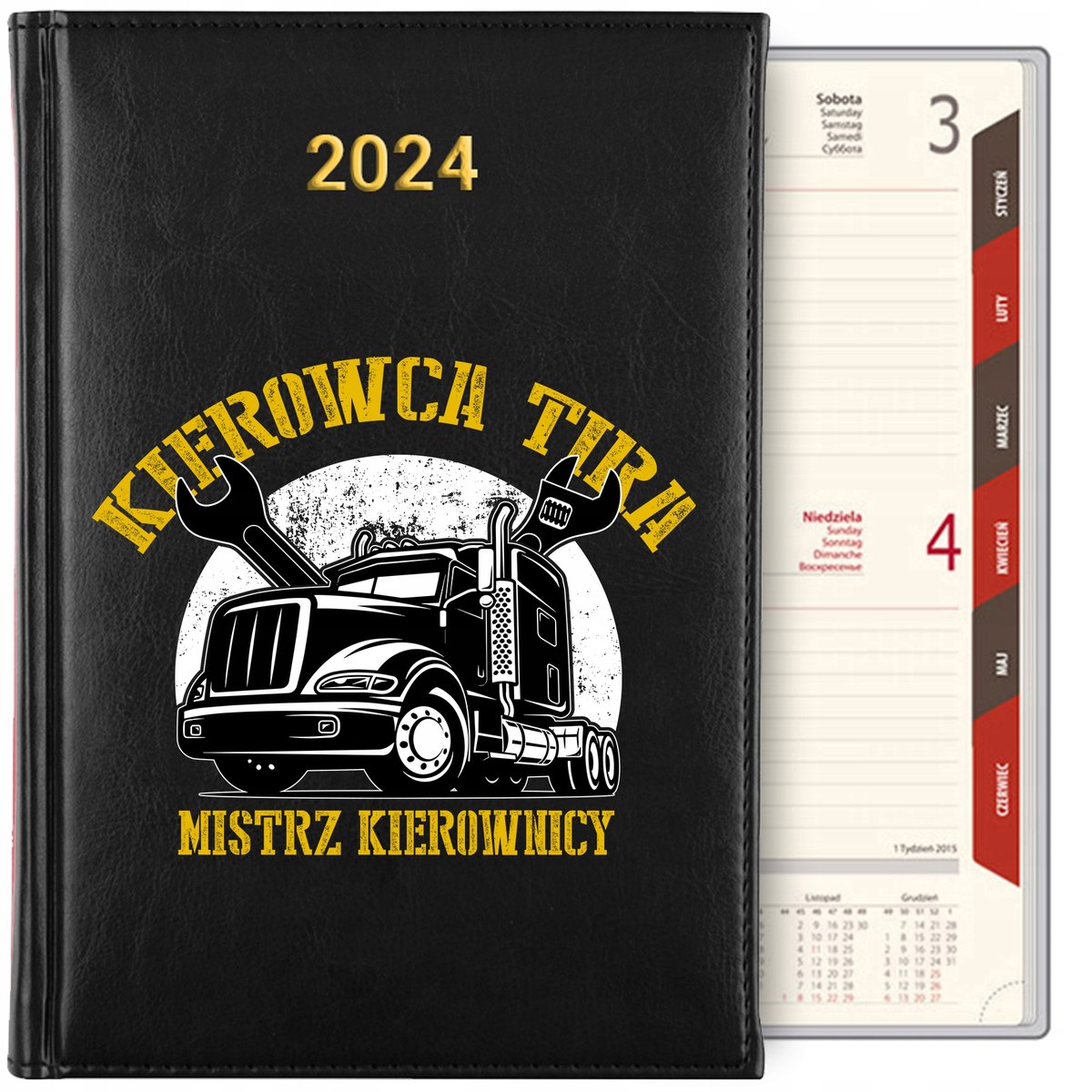 KALENDARZ DZIENNY TERMINARZ PLANER A5 2025 CZARNY NAJLEPSZY KIEROWCA WZORY