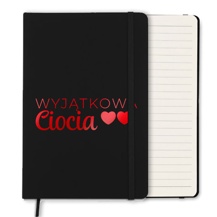 NOTES CZARNY Z GUMKĄ A5 LINIE NA PREZENT DLA WYJĄTKOWEJ CIOCI RED WZORÓW