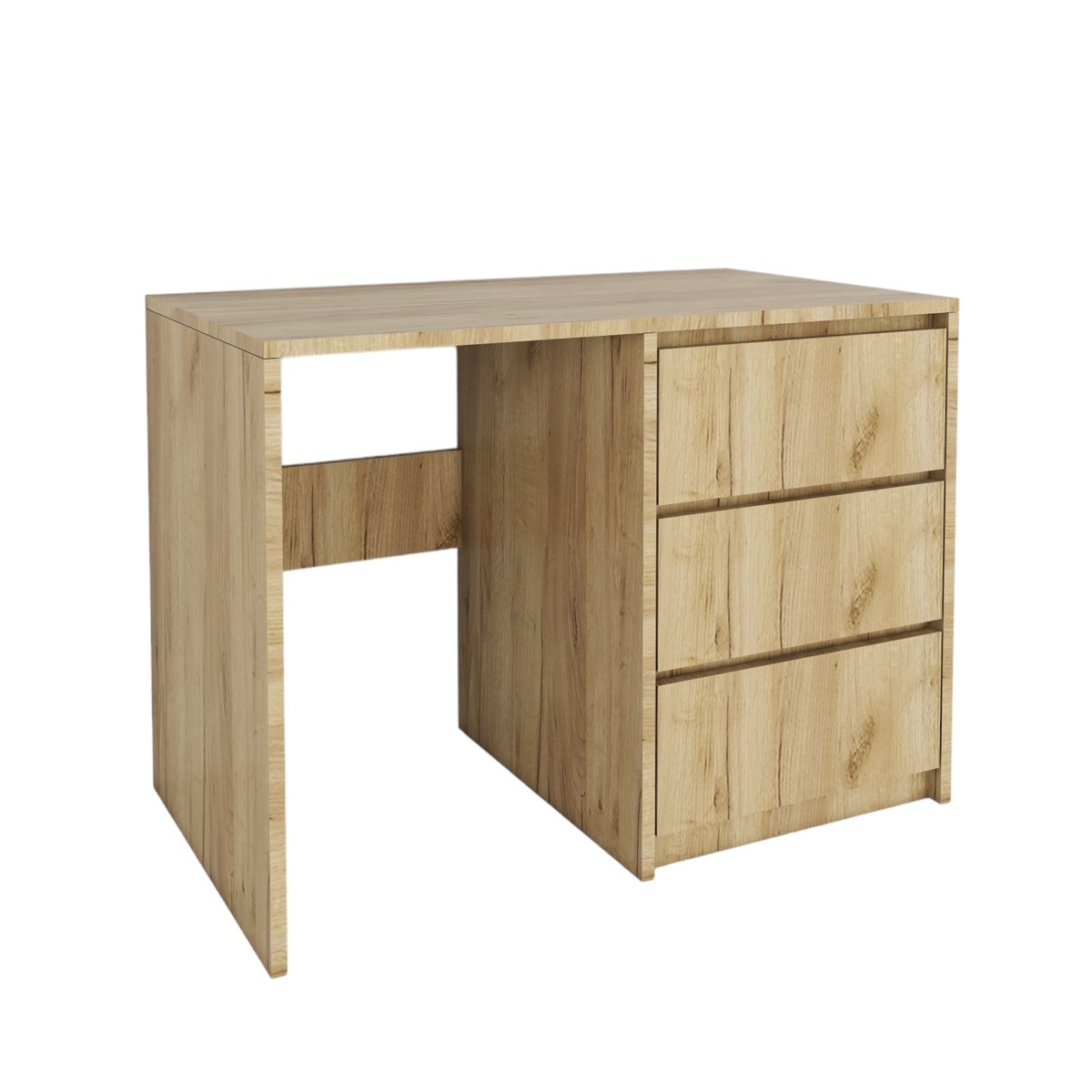 Nowoczesne Biurko 3 Szuflady Dąb Craft Złoty|Bezuchwytowe 96.2X75X50Cm