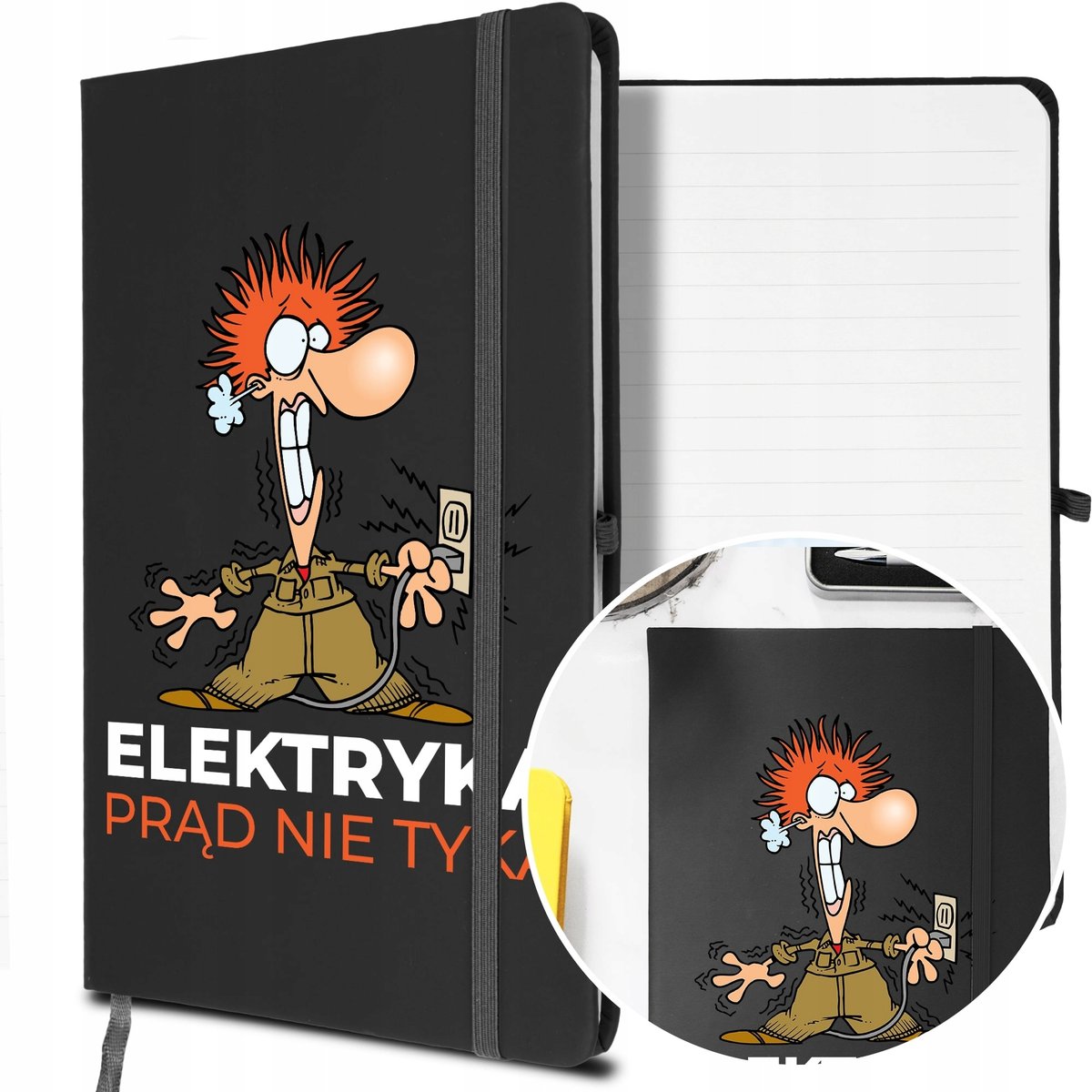 NOTES A5 z Gumką Prezent dla ELEKTRYKA Twoje IMIĘ