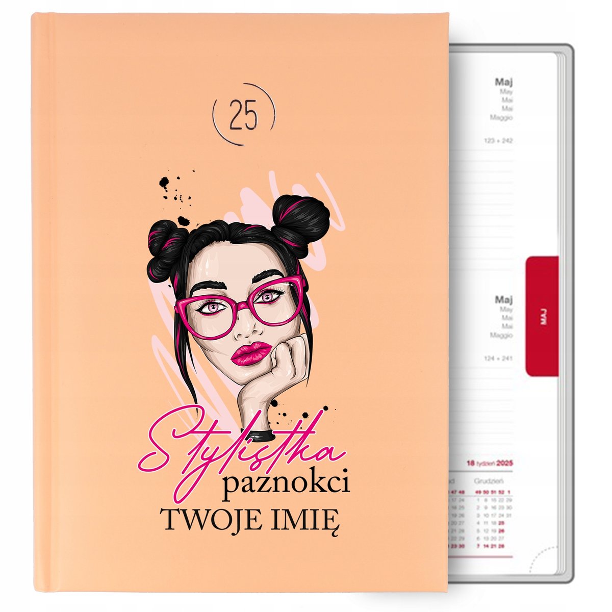 KALENDARZ książkowy planer A5 2025 PREZENT dla StylistkI Paznokci IMIĘ