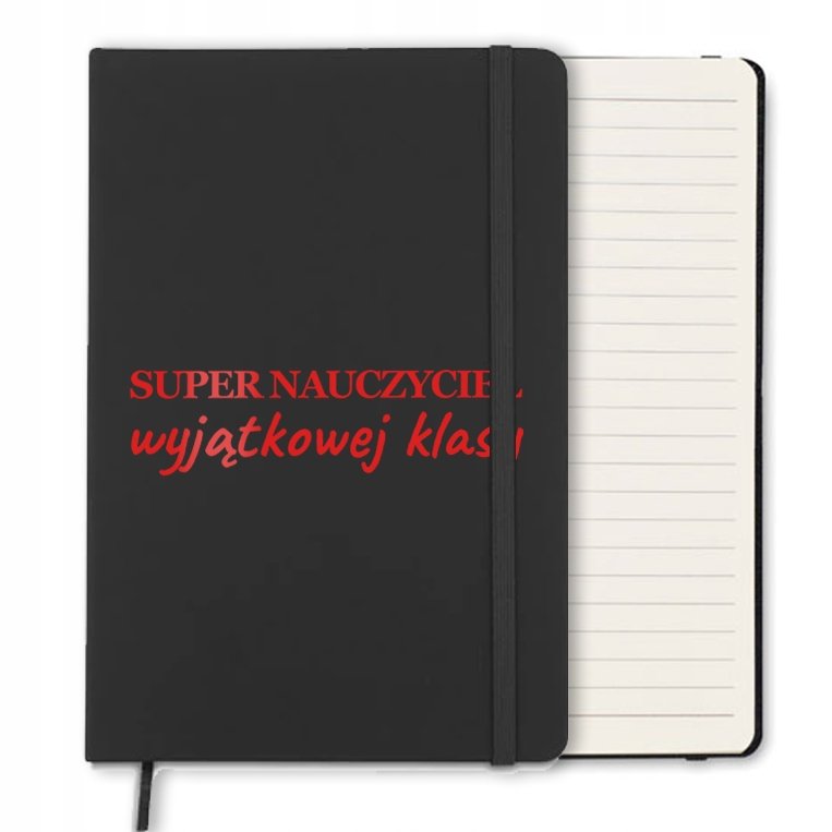 NOTES CZARNY A5 Z GUMKĄ W LINIE PREZENT DLA SUPER NAUCZYCIELA RED WZORY