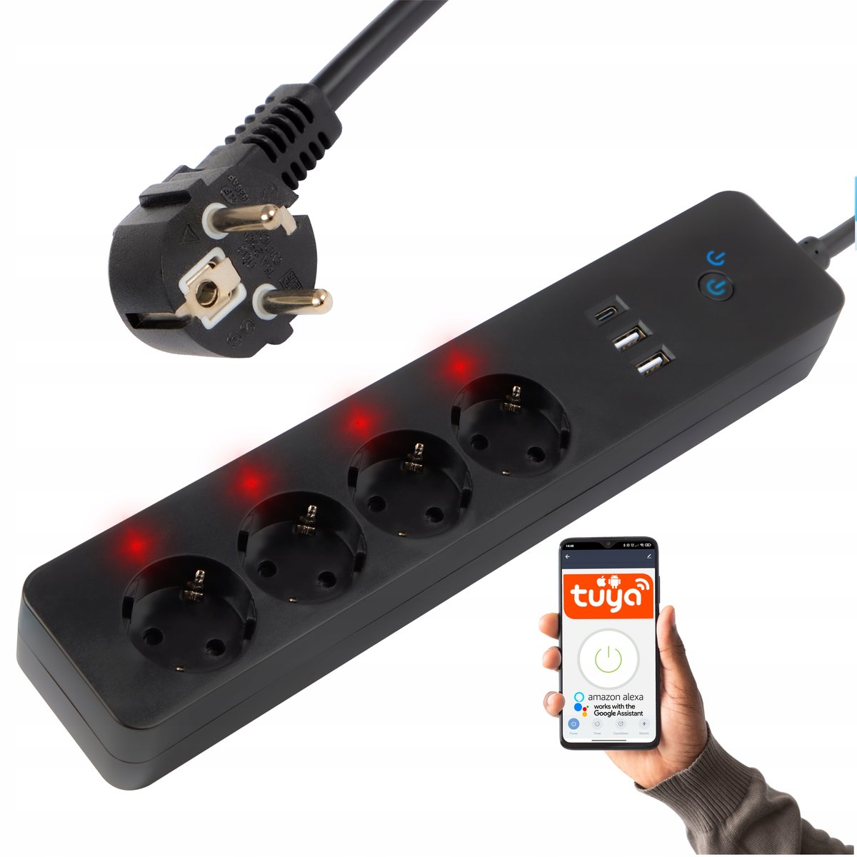 INTELIGENTNA LISTWA ZASILAJĄCA PRZEDŁUŻACZ 4 GN USB-C 2x USB WiFi TUYA 3M