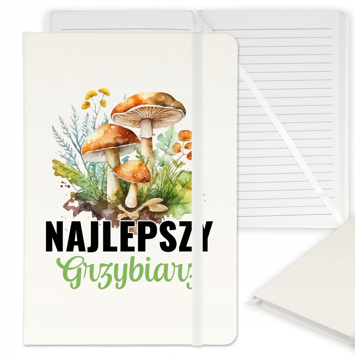 NOTES BIAŁY W LINIE Z GUMKĄ A5 DLA GRZYBIARZA WZÓR
