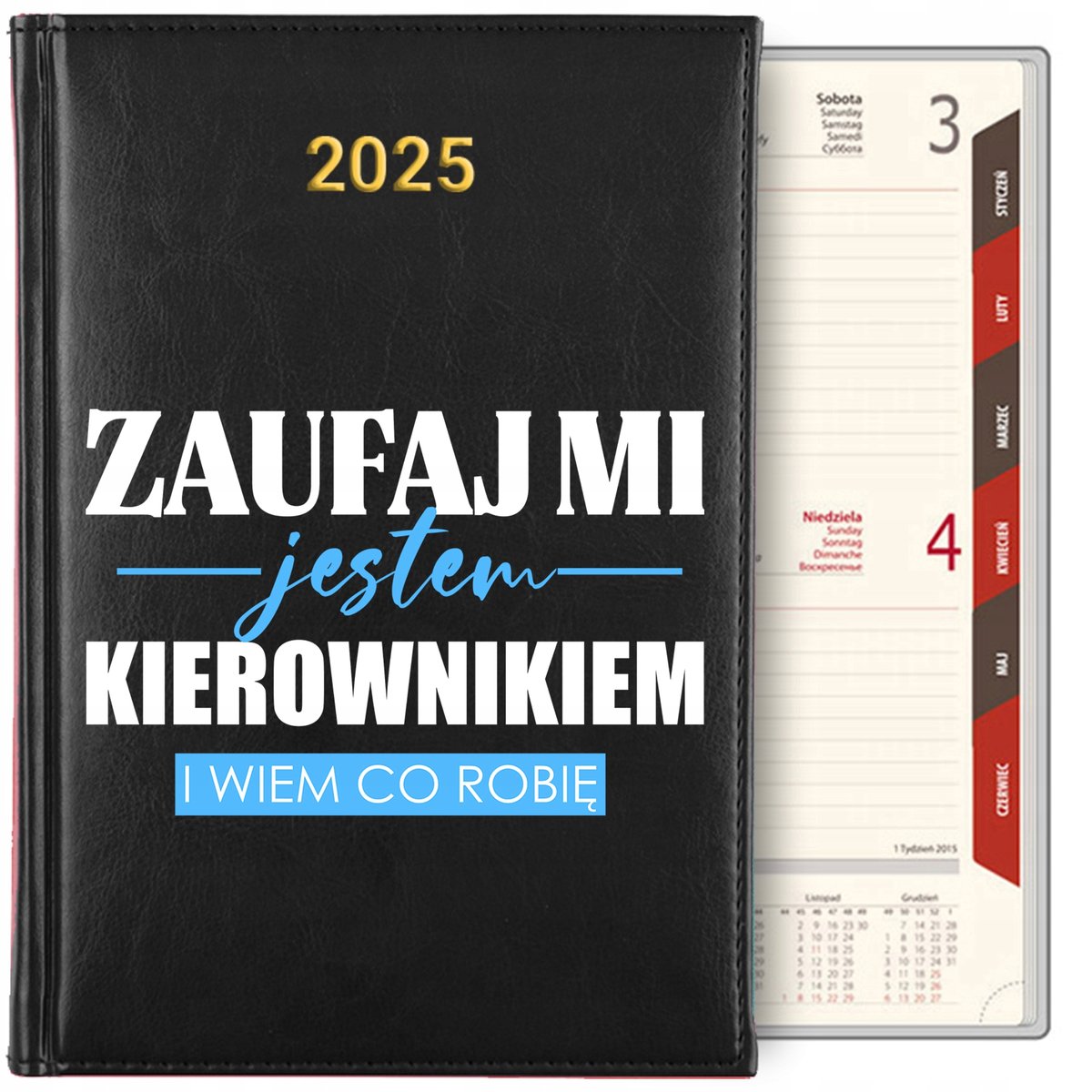 KALENDARZ TERMINARZ PLANER DZIENNY Czarny A5 2025 Prezent KIEROWNIKA WZORY
