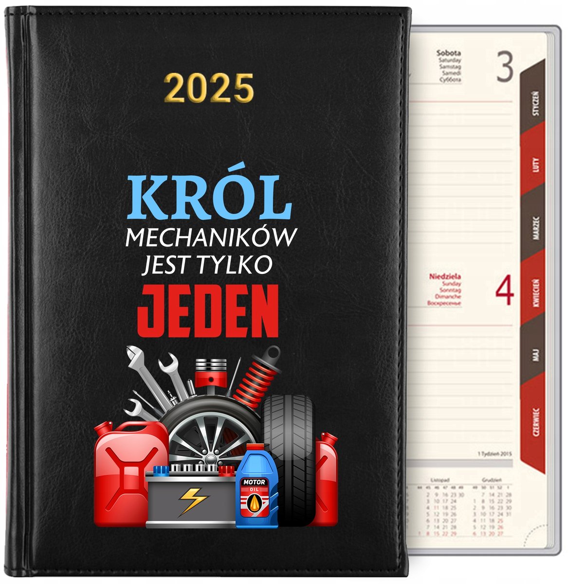 KALENDARZ DZIENNY TERMINARZ PLANER A5 2025 CZARNY PREZENT DLA MECHANIKA WZ