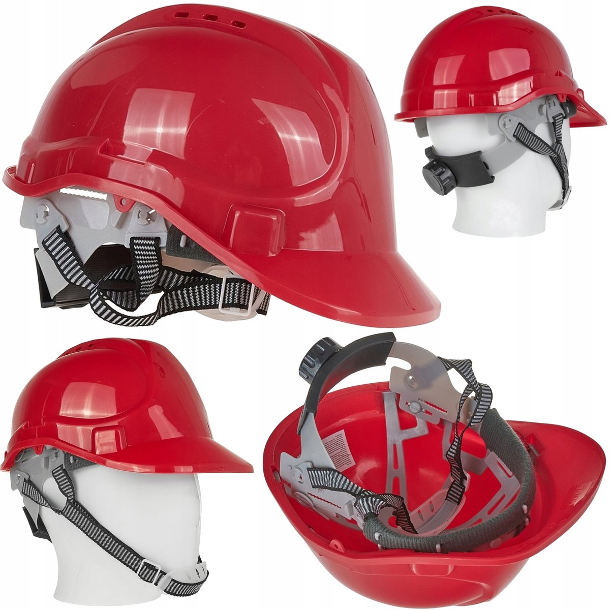 Kask Ochronny Czerwony Bhp Hełm Budowlany Regulowany