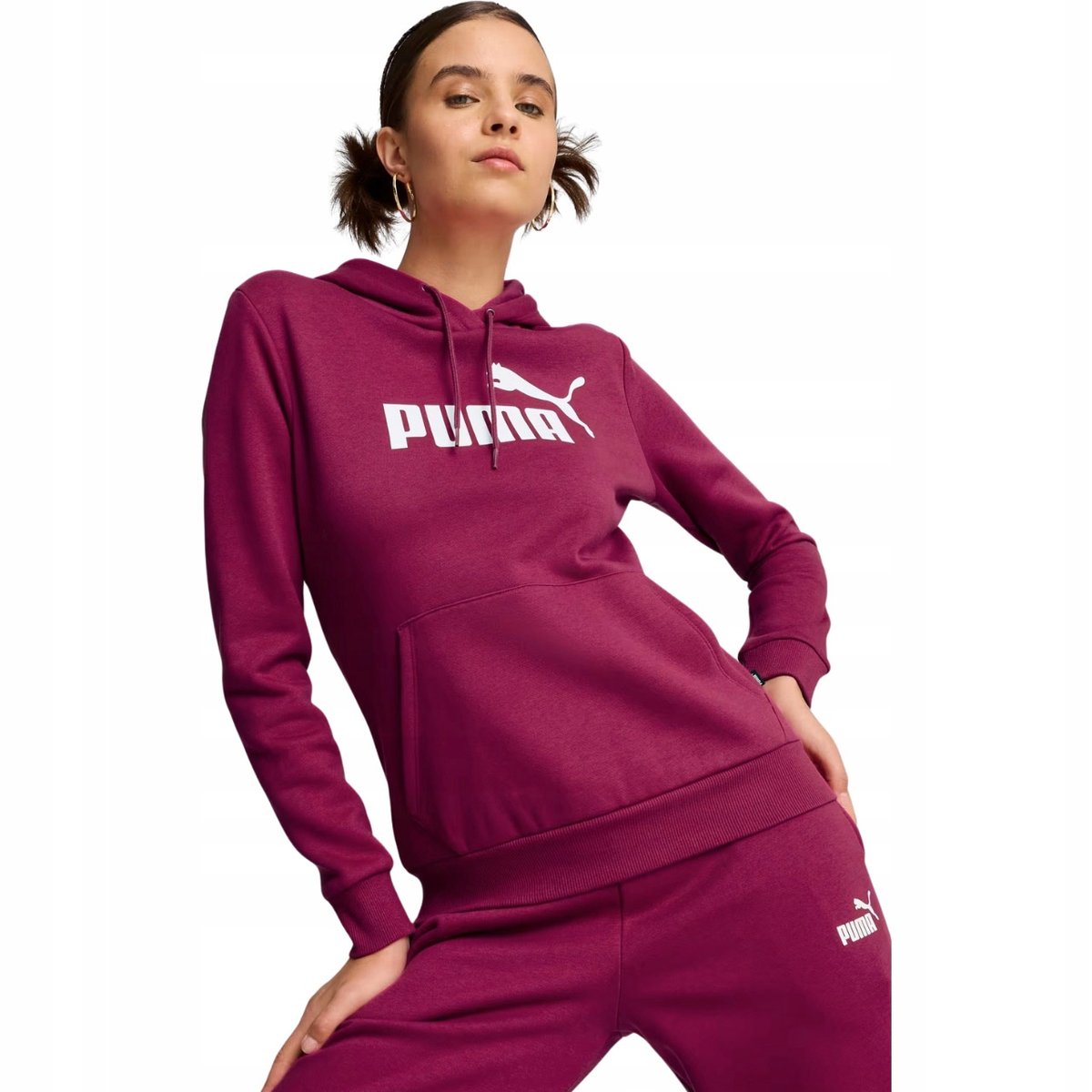 Bluza damska Puma ESS Logo Hoodie FL burgundowa 586789 52 XS