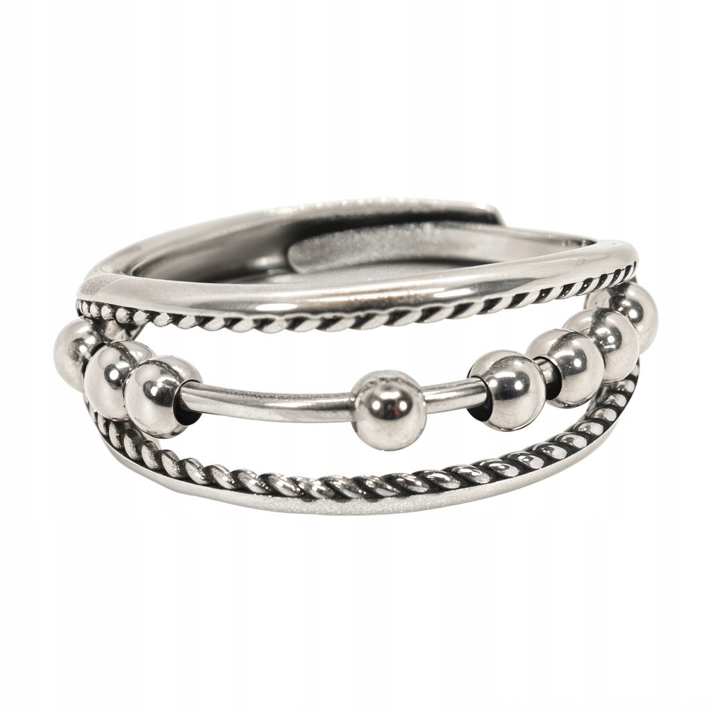 SREBRNY PIERŚCIONEK ruchome kulki - stal chirurgiczna, biżuteria na prezent