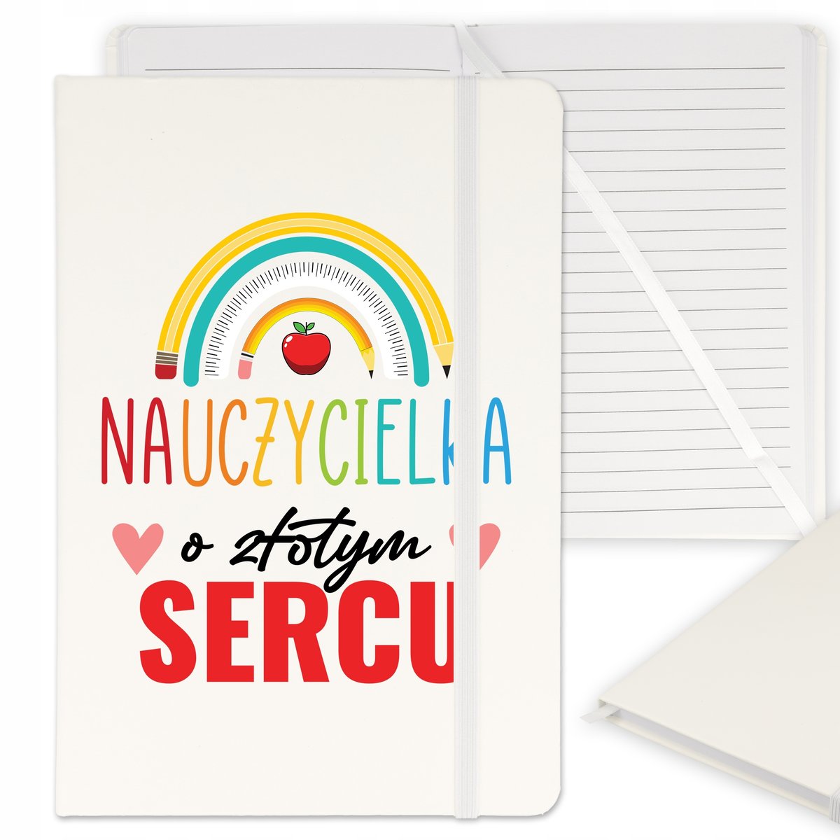NOTES BIAŁY W LINIE Z GUMKĄ A5 DLA NAUCZYCIELA WZ