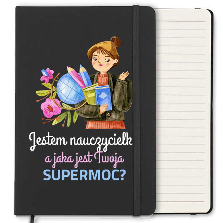 NOTES CZARNY Z GUMKĄ A5 NA DZIEŃ NAUCZYCIELA WZORY