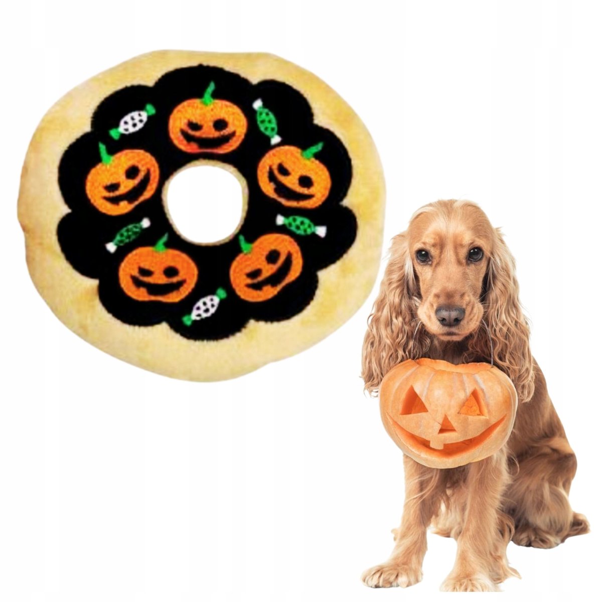Zabawka dla psa DONUT na HALLOWEEN maskotka z piszczałką idealna na imprezę