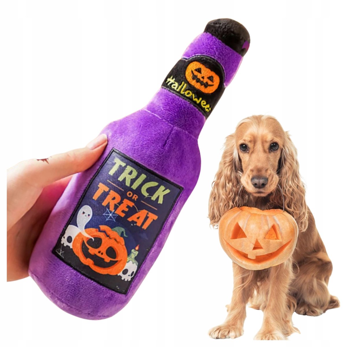 Zabawka dla psa BUTELKA na HALLOWEEN maskotka z piszczałką na imprezę