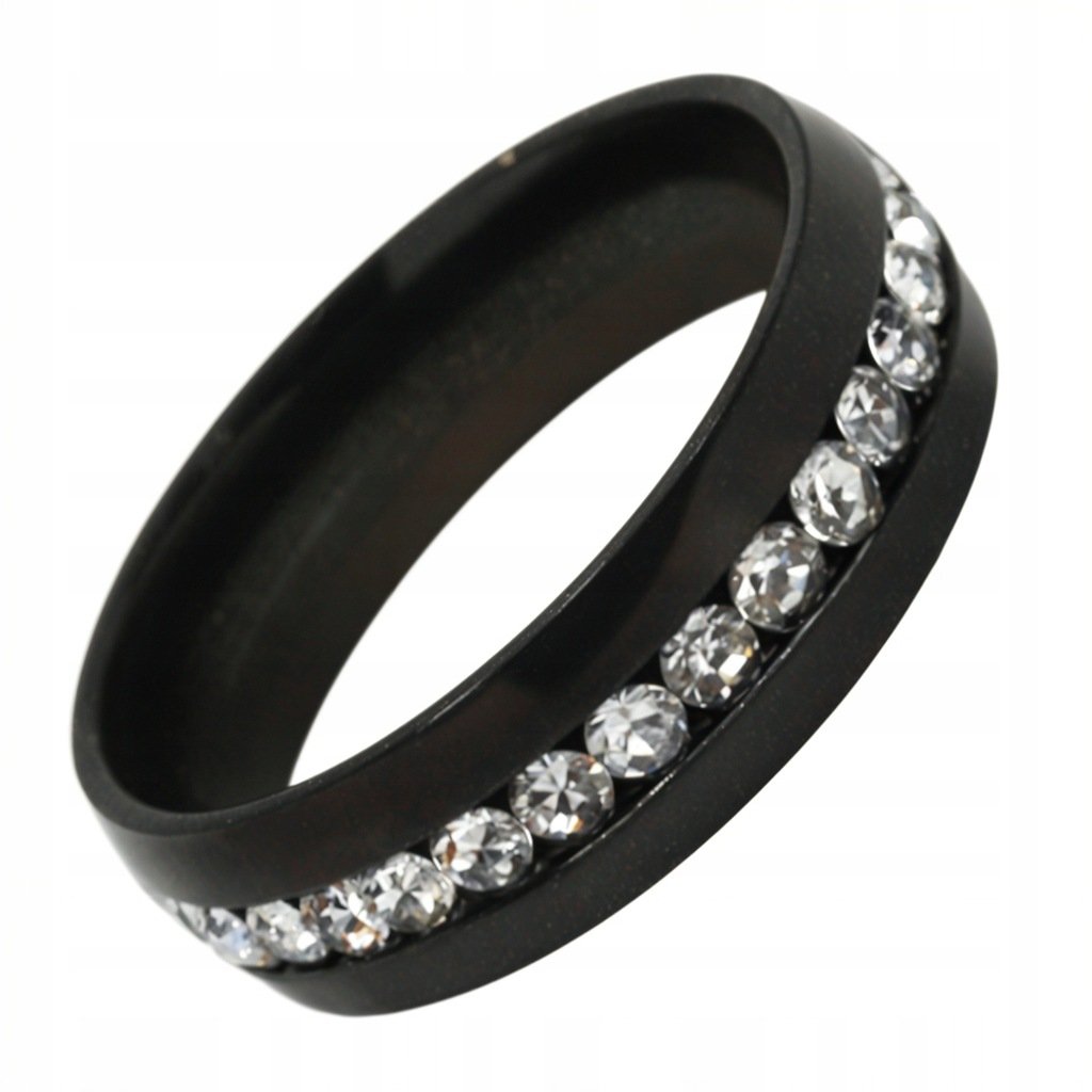 CZARNY ELEGANCKI PIERŚCIONEK OBRĄCZKA z cyrkoniami stal chirurgiczna lekki