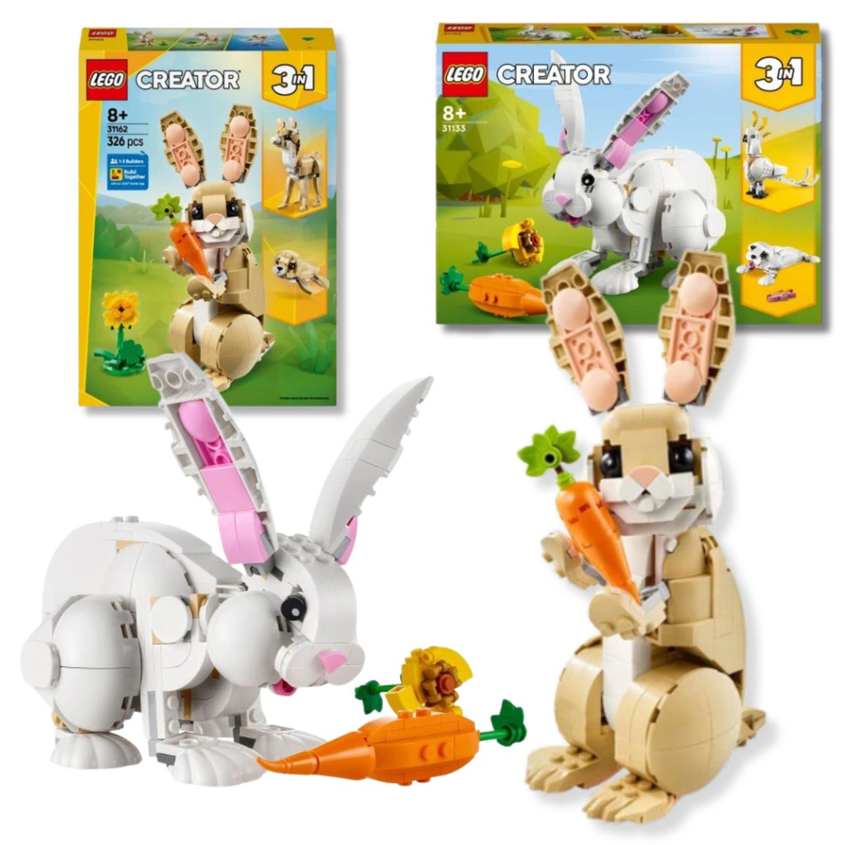 LEGO Creator 3 w 1 Zestaw Biały królik oraz Uroczy króliczek Wielkanoc 31162 31133 Kreatywna Zabawa