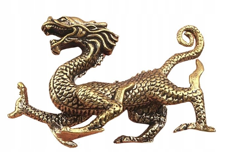 PIĘKNA FIGURKA DEKORACYJNA MOSIĘŻNY SMOK NA BIURKO - DRAGON, BESTIA