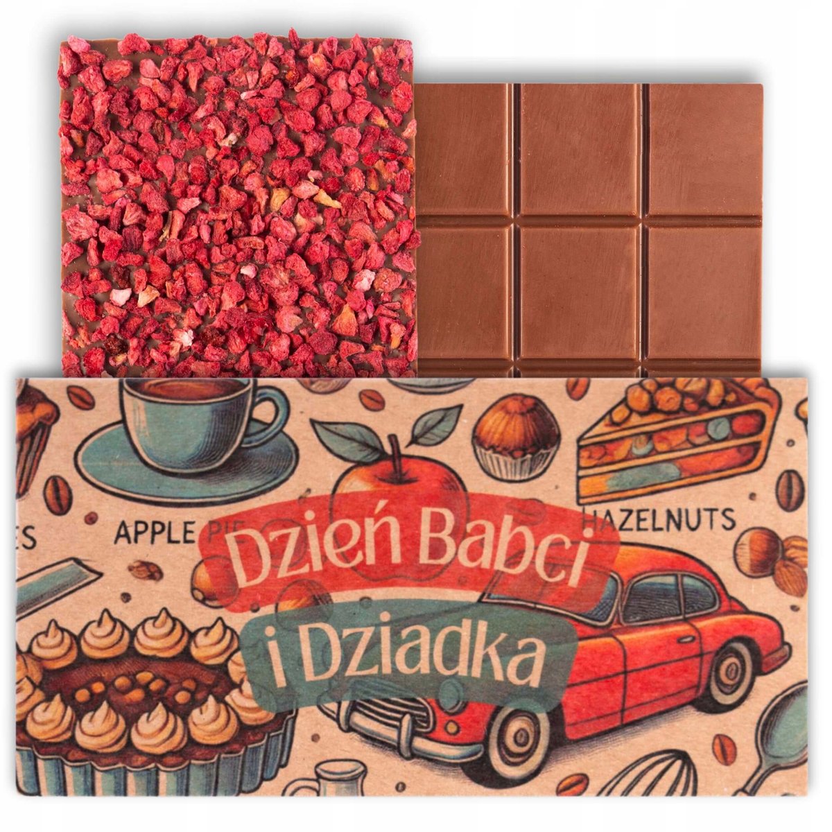 PREZENT NA DZIEŃ BABCI I DZIADKA czekolada kraftowa mleczna z malinami 50 g