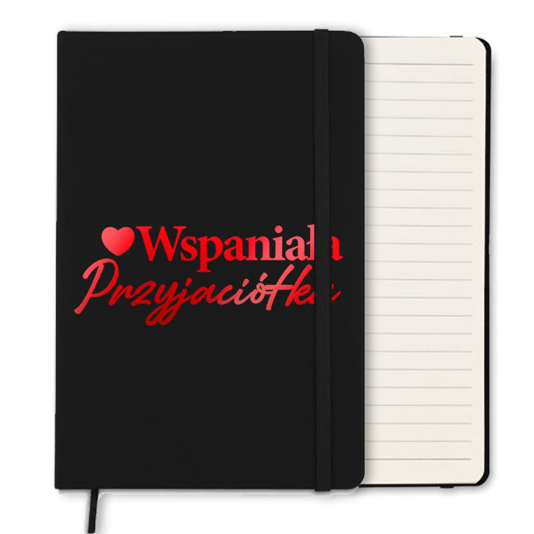 NOTES CZARNY Z GUMKĄ A5 LINIE NA PREZENT DLA PRZYJACIÓŁKI RED WIELE WZORÓW
