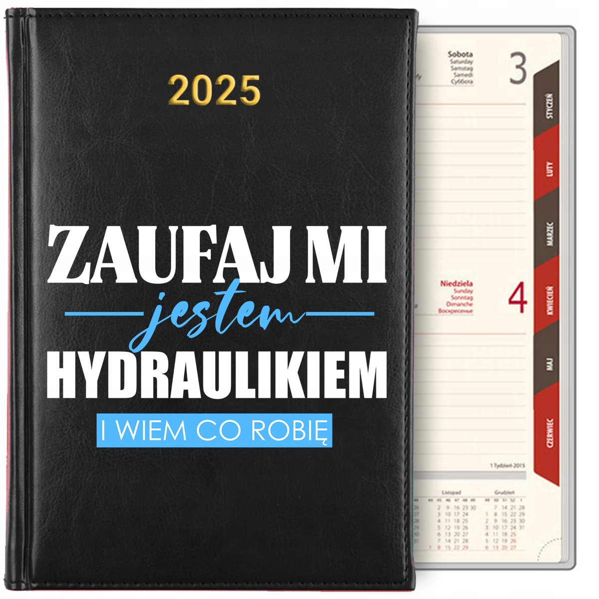 KALENDARZ TERMINARZ PLANER DZIENNY Czarny A5 2025 Prezent HYDRAULIKA WZORY