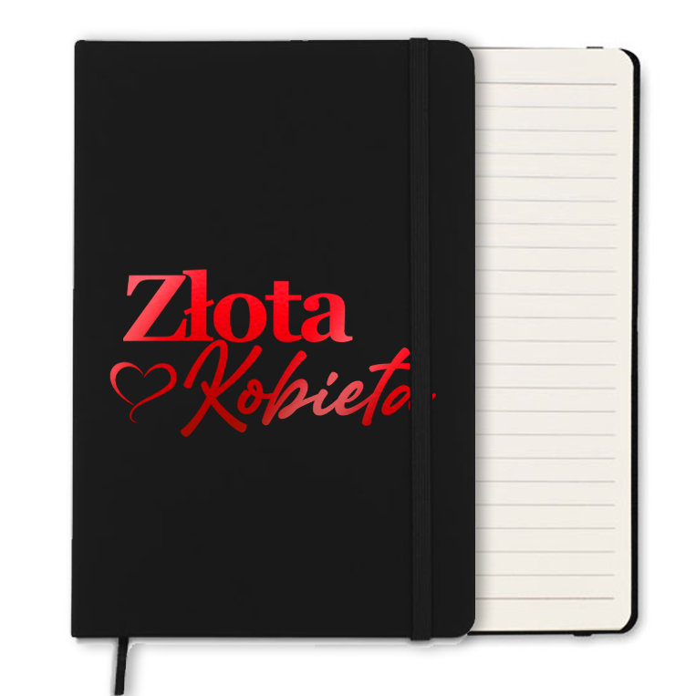 NOTES CZARNY Z GUMKĄ A5 LINIE NA PREZENT DLA ZŁOTEJ KOBIETY RED MIX WZORÓW